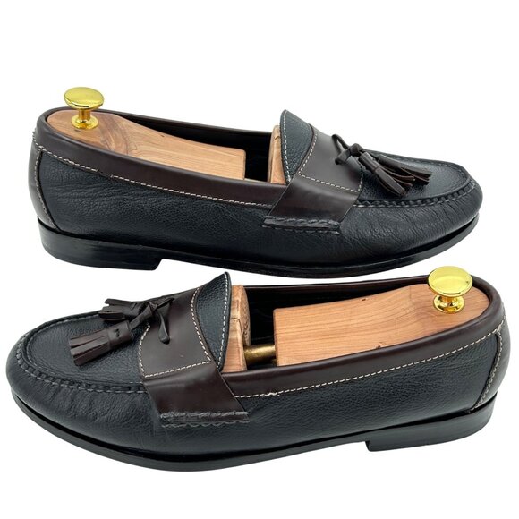 Cole Haan Men's 10D Black Brown Pebble Leather Pinch Tassel Loafers Dress Shoes - Picture 5 of 12